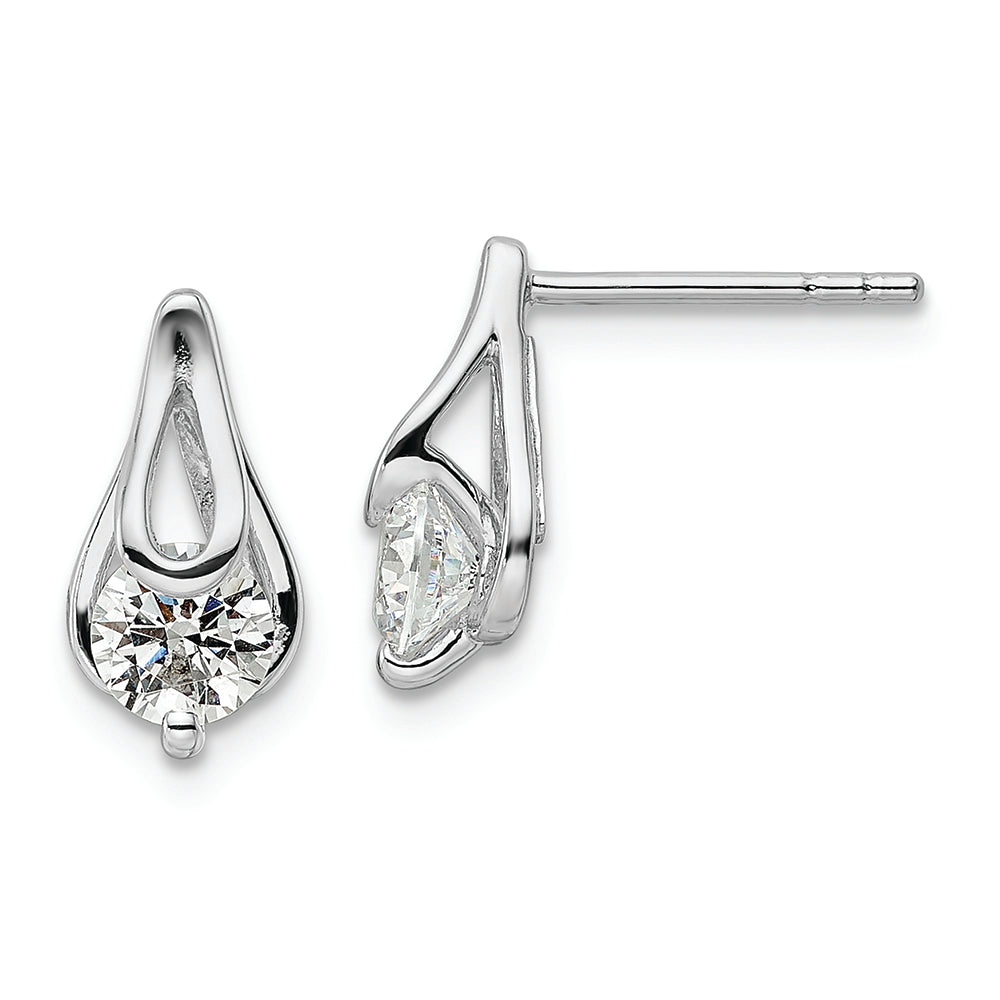 Sterling Silver Rhodium-plated CZ Post Earrings