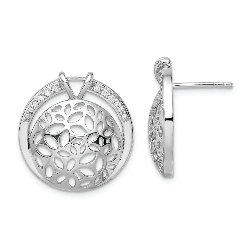 Sterling Silver Rhodium-plated Cut Out CZ Circle Earrings