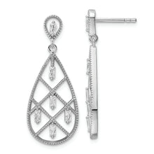 Load image into Gallery viewer, Sterling Silver Rhodium-plated Baguette CZ Teardrop Post Earrings
