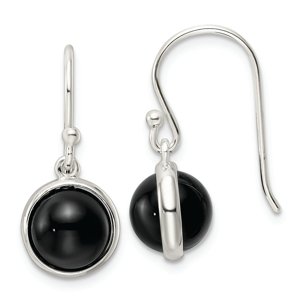 Sterling Silver Polished Onyx Ball Dangle Earrings