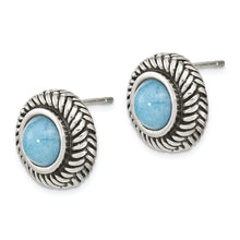 Load image into Gallery viewer, Sterling Silver Oxidized Imitation Turquoise Circle Post Earrings
