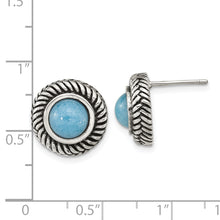 Load image into Gallery viewer, Sterling Silver Oxidized Imitation Turquoise Circle Post Earrings
