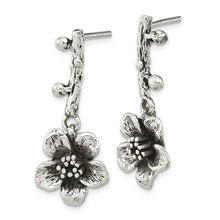 Load image into Gallery viewer, Sterling Silver Oxidized Flower w/Branch Dangle Post Earrings
