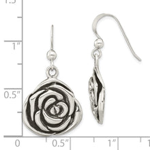 Load image into Gallery viewer, Sterling Silver Polished Antiqued Rose Dangle Earrings
