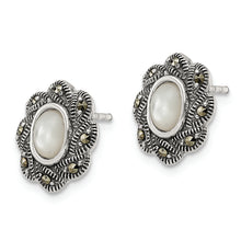 Load image into Gallery viewer, Sterling Silver Antiqued Marcasite &amp; MOP Post Earrings
