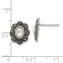 Load image into Gallery viewer, Sterling Silver Antiqued Marcasite &amp; MOP Post Earrings
