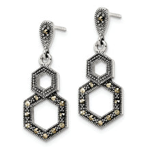 Load image into Gallery viewer, Sterling Silver Antiqued Marcasite Hexagon Post Dangle Earrings
