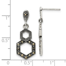 Load image into Gallery viewer, Sterling Silver Antiqued Marcasite Hexagon Post Dangle Earrings
