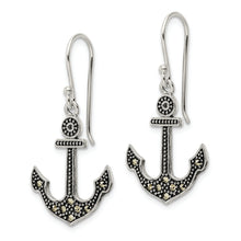 Load image into Gallery viewer, Sterling Silver Antiqued Marcasite Anchor Shepherd Hook Earrings
