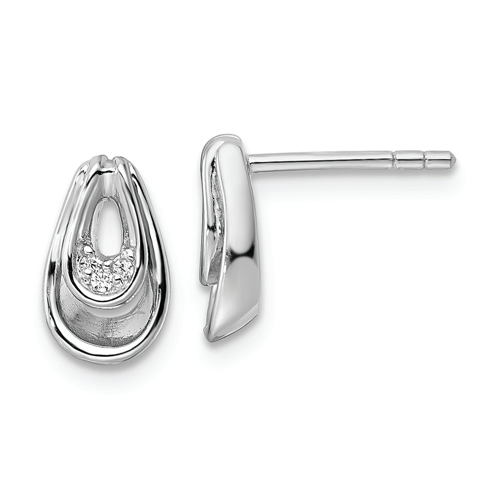 Sterling Silver RH Polished CZ Post Dangle Earrings