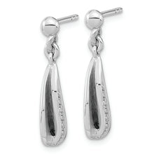 Load image into Gallery viewer, Sterling Silver RH-plated Brushed &amp; Polished CZ Dangle Post Earrings
