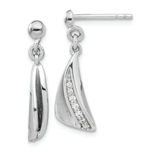 Load image into Gallery viewer, Sterling Silver RH-plated Brushed &amp; Polished CZ Dangle Post Earrings
