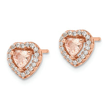 Load image into Gallery viewer, Sterling Silver Rose-tone Polished Pink &amp; White CZ Heart Post Earrings
