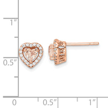 Load image into Gallery viewer, Sterling Silver Rose-tone Polished Pink &amp; White CZ Heart Post Earrings
