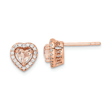 Load image into Gallery viewer, Sterling Silver Rose-tone Polished Pink &amp; White CZ Heart Post Earrings
