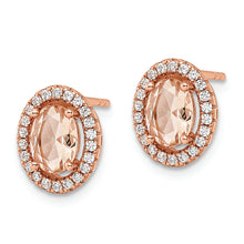 Load image into Gallery viewer, Sterling Silver Rose-tone Polished Pink &amp; White CZ Oval Post Earrings
