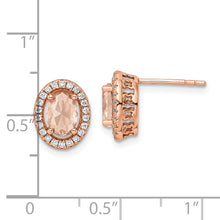 Load image into Gallery viewer, Sterling Silver Rose-tone Polished Pink &amp; White CZ Oval Post Earrings
