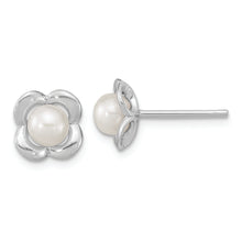 Load image into Gallery viewer, Sterling Silver RH-plated Polished FWC Pearl Flower Post Earrings
