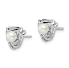 Load image into Gallery viewer, Sterling Silver Rhodium-plated FWC Pearl and CZ Triangle Post Earrings
