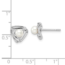 Load image into Gallery viewer, Sterling Silver Rhodium-plated FWC Pearl and CZ Triangle Post Earrings
