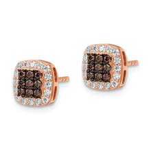 Load image into Gallery viewer, Sterling Silver Rose-tone Blk Rhodium-plate Fancy CZ Square Post Earrings
