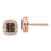 Load image into Gallery viewer, Sterling Silver Rose-tone Blk Rhodium-plate Fancy CZ Square Post Earrings
