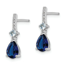 Load image into Gallery viewer, Sterling Silver Rhodium-plated CZ and Blue Glass Post Dangle Earrings

