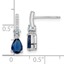Load image into Gallery viewer, Sterling Silver Rhodium-plated CZ and Blue Glass Post Dangle Earrings
