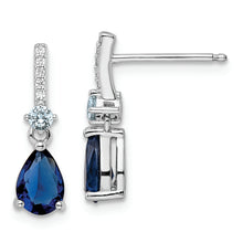 Load image into Gallery viewer, Sterling Silver Rhodium-plated CZ and Blue Glass Post Dangle Earrings
