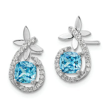 Load image into Gallery viewer, Sterling Silver Rhodium plated Blue &amp; White CZ  Butterfly Post Earrings
