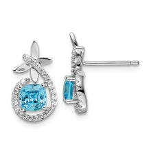 Load image into Gallery viewer, Sterling Silver Rhodium plated Blue &amp; White CZ  Butterfly Post Earrings
