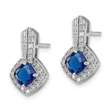 Load image into Gallery viewer, Sterling Silver Rhodium-plated CZ and Blue Glass Post Earrings
