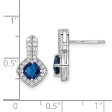 Load image into Gallery viewer, Sterling Silver Rhodium-plated CZ and Blue Glass Post Earrings
