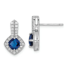 Load image into Gallery viewer, Sterling Silver Rhodium-plated CZ and Blue Glass Post Earrings
