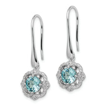 Load image into Gallery viewer, Sterling Silver Rhodium plated Aqua &amp; White CZ Dangle Earrings
