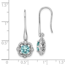 Load image into Gallery viewer, Sterling Silver Rhodium plated Aqua &amp; White CZ Dangle Earrings
