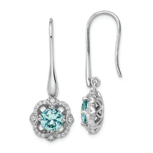 Load image into Gallery viewer, Sterling Silver Rhodium plated Aqua &amp; White CZ Dangle Earrings
