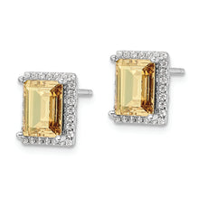 Load image into Gallery viewer, Sterling Silver Rhodium-plated CZ &amp; Yellow Swarovski Crystal Post Earrings
