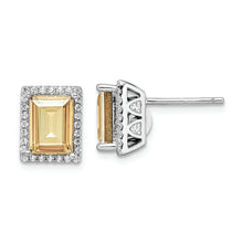 Load image into Gallery viewer, Sterling Silver Rhodium-plated CZ &amp; Yellow Swarovski Crystal Post Earrings
