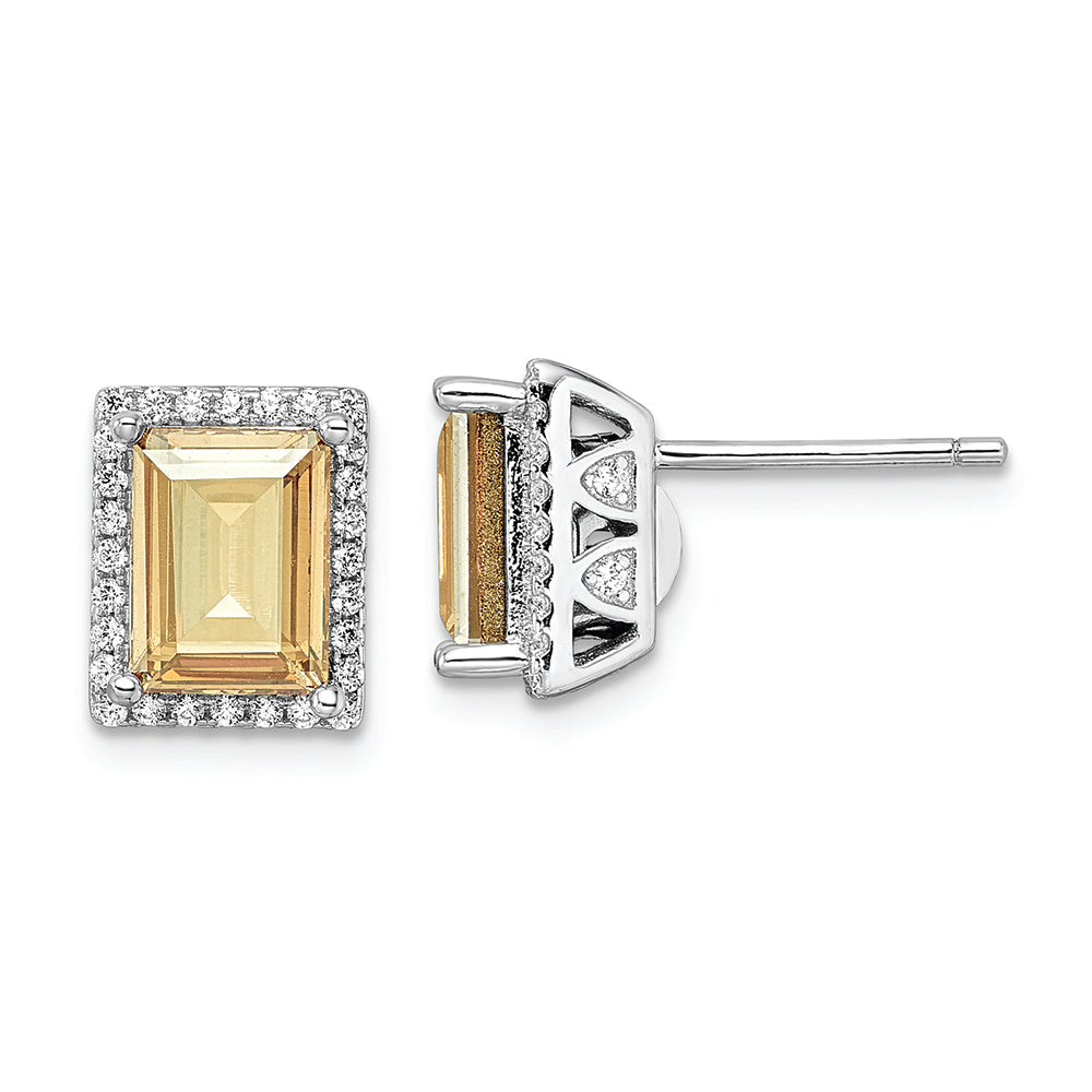 Sterling Silver Rhodium-plated CZ & Yellow Swarovski Crystal Post Earrings