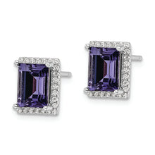 Load image into Gallery viewer, Sterling Silver Rhodium-plated CZ &amp; Purple Swarovski Crystal Post Earrings
