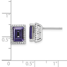 Load image into Gallery viewer, Sterling Silver Rhodium-plated CZ &amp; Purple Swarovski Crystal Post Earrings
