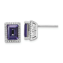 Load image into Gallery viewer, Sterling Silver Rhodium-plated CZ &amp; Purple Swarovski Crystal Post Earrings
