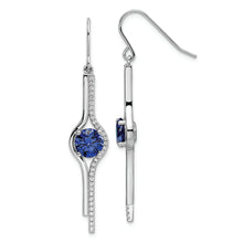 Load image into Gallery viewer, Sterling Silver Rhodium-plated Blue and Clear CZ Dangle Earrings
