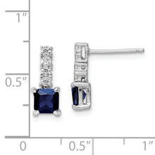 Load image into Gallery viewer, Sterling Silver Polished Rhodium Cr. Blue Spinel and CZ Post Dangle Earring
