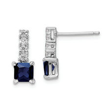 Load image into Gallery viewer, Sterling Silver Polished Rhodium Cr. Blue Spinel and CZ Post Dangle Earring
