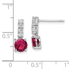 Load image into Gallery viewer, Sterling Silver Rhodium-plated Created Ruby and CZ Post Dangle Earrings
