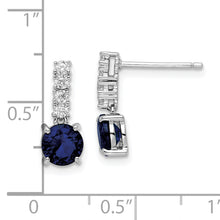 Load image into Gallery viewer, Sterling Silver Polished Rhodium Cr. Blue Spinel and CZ Post Dangle Earring
