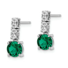 Load image into Gallery viewer, Sterling Silver Polished Rhodium-plated Green/Clear CZ Post Dangle Earrings
