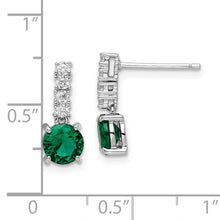 Load image into Gallery viewer, Sterling Silver Polished Rhodium-plated Green/Clear CZ Post Dangle Earrings
